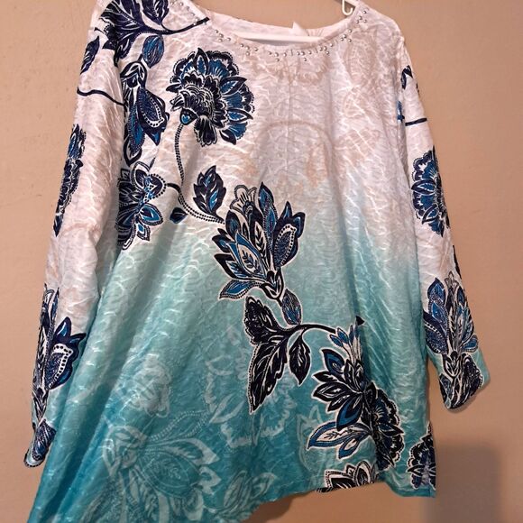 Alfred Dunner Women's 3/4 Sleeve Top Plus Size 3X Blouse Rhinestones Floral - Picture 4 of 9